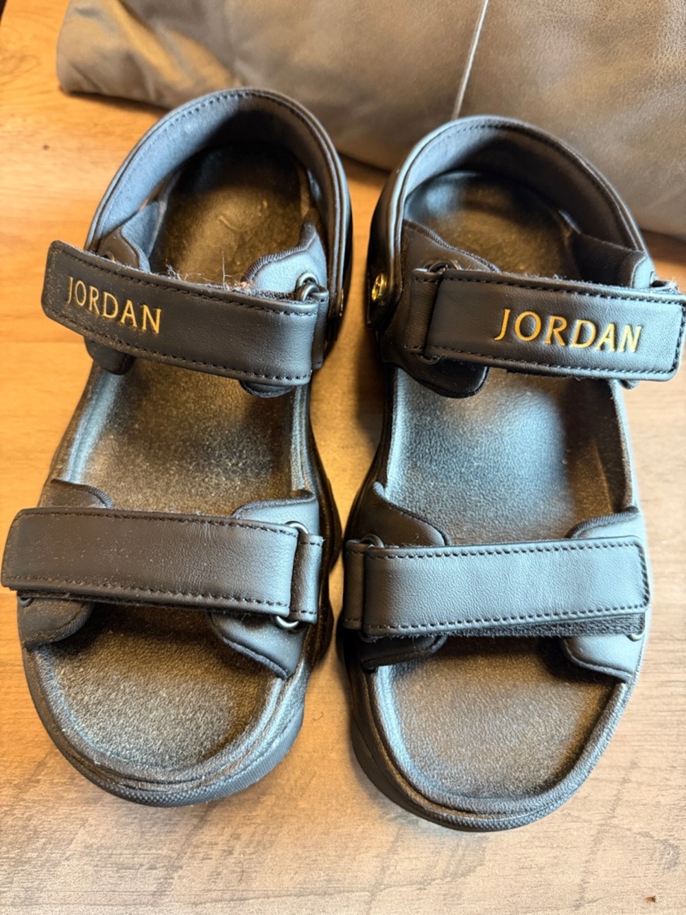 Jordan woman Black Adjustable Velcro Sandals with Gold Logo